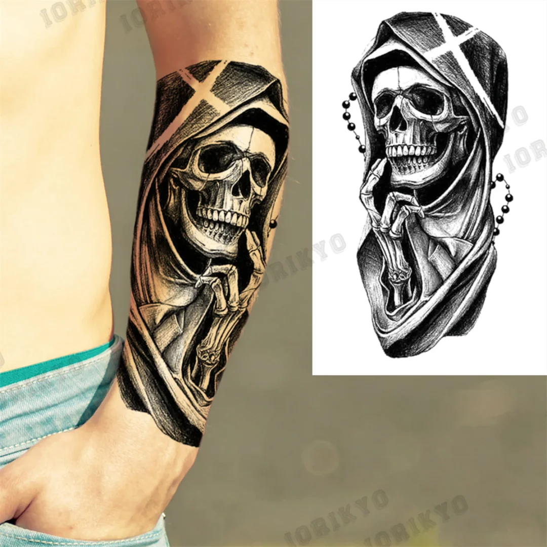 Sdrawing Tiger Skull Wolf Temporary Tattoos For Men Adult Crown Compass Pirate Warrior Fake Tattoo Body Art Decoration Tatoos Paper