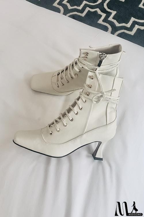 MidiSono - Vintage Zipper Lace Up Boots