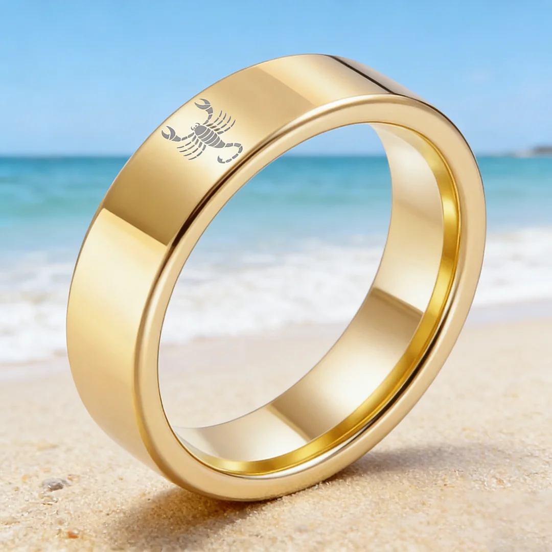 Wedding Fashion Gold Scorpio Tungsten Rings and Flat Edge Comfort Fit for Men and Women 4MM 6MM 8MM