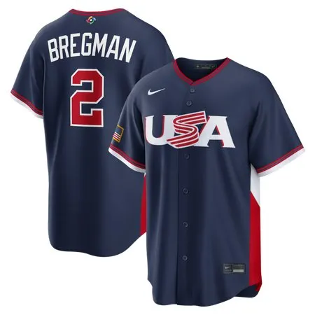 Youth USA Baseball #2 Alex Bregman Navy 2026 World Baseball Classic Road Stadium Jersey