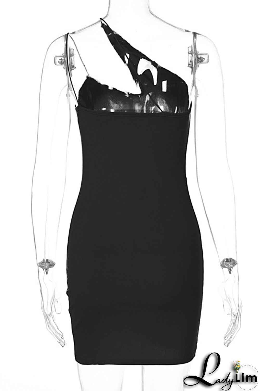 Black Sexy Solid Patchwork Spaghetti Strap Pencil Skirt Dresses