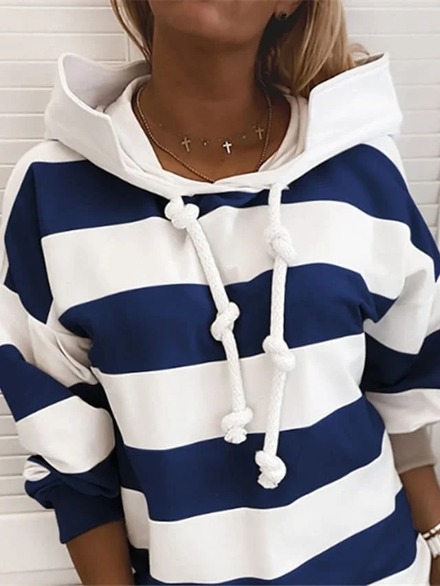 Women's Hoodie Striped Colorblock Daily Loose Sweatshirts Pullover
