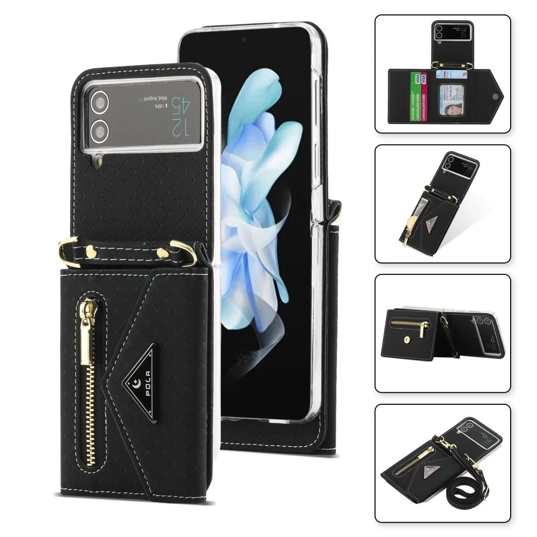 Applicable To For Samsung ZFlip3/ZFlip4 Fold-Screen Card Leather Phone Case