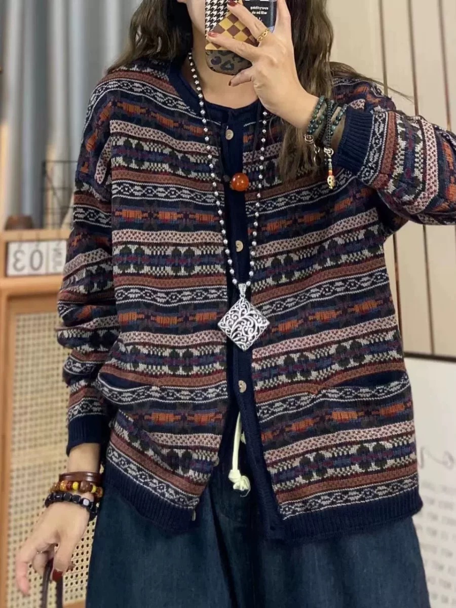 Chicfifth Sweater Women Winter Long Sleeve High Quality Autumn Vintage Top Knitted Cardigan