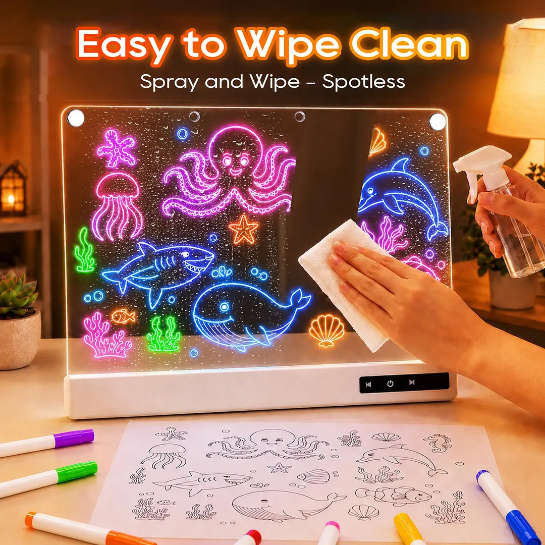 BEBANG LED Drawing Board for Kids, 2000mAh Battery, Built-in Stand, 14 Light Modes & 8 Colors, 7 Markers, Ideal Birthday Gift for Kids