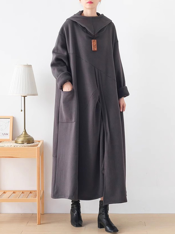 Loose Long Sleeve Hoodie Maxi Dress