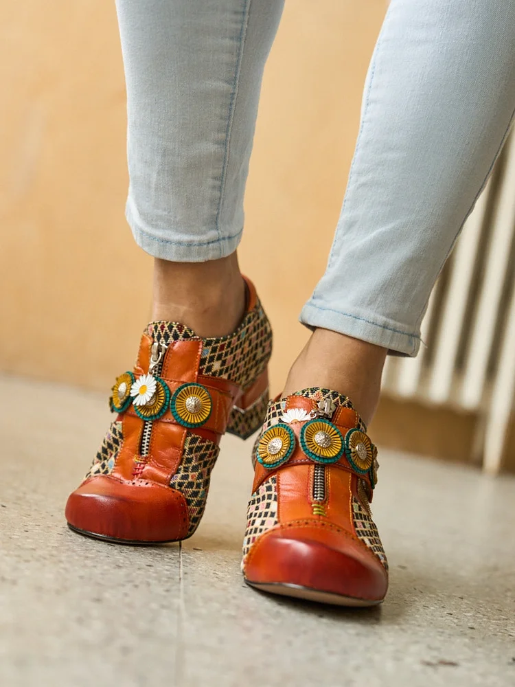 Women's Retro 3D Jacquard Leather Oxford Brogues