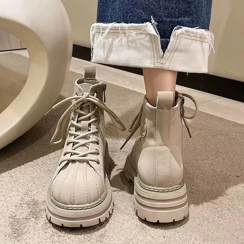 Lourdasprec Martin Boots Women's Ins British Style Spring and Autumn New Single Boots Popular in Europe Heavy soled Versatile Short Boots