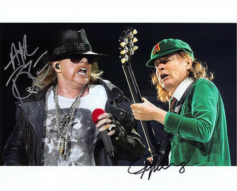 AXL ROSE & Angus Young Hand-Signed Autograph 8x10 Photo Poster painting wCOA