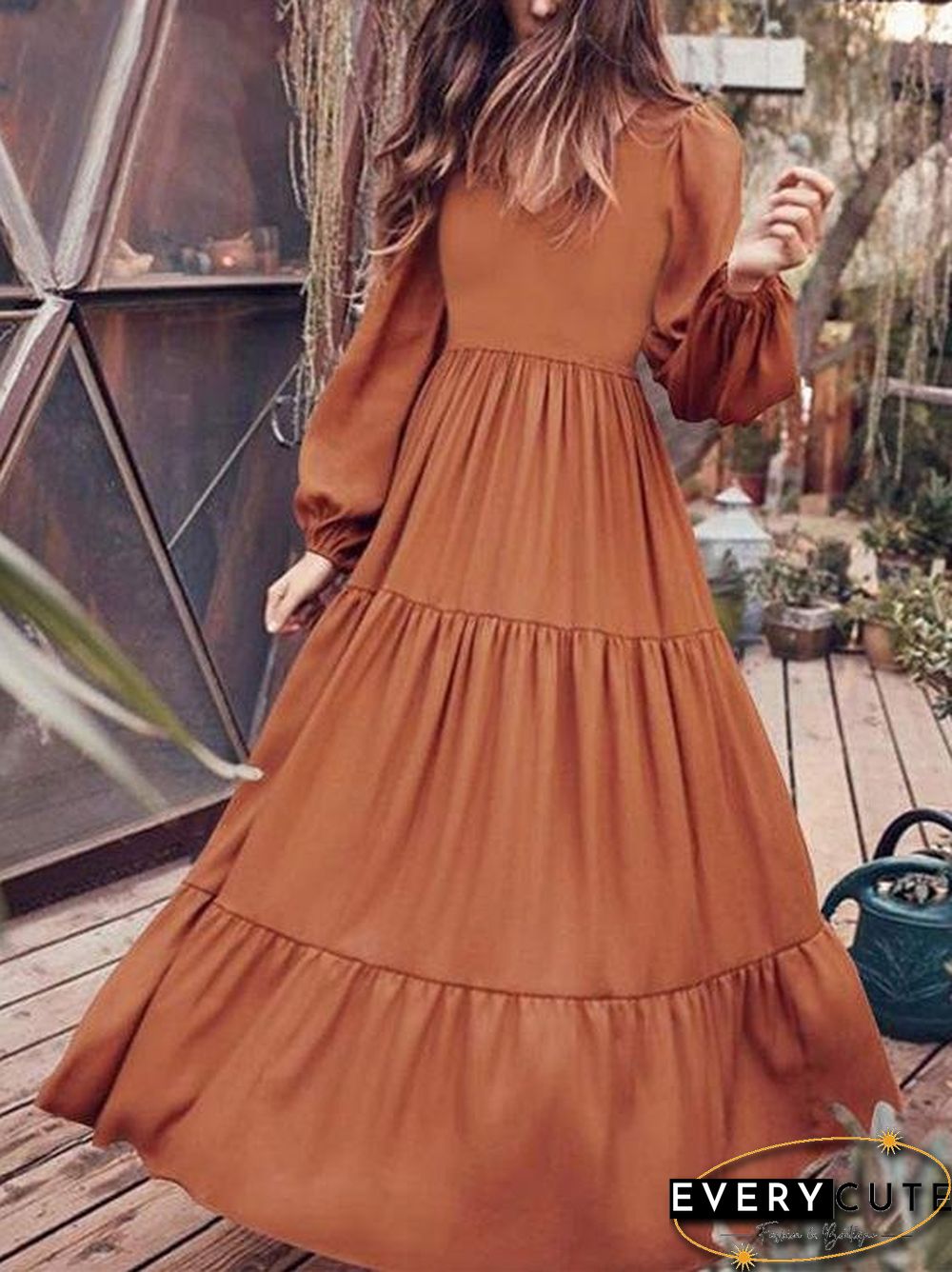 Temperament V-Neck Long Sleeve Flowy Dress