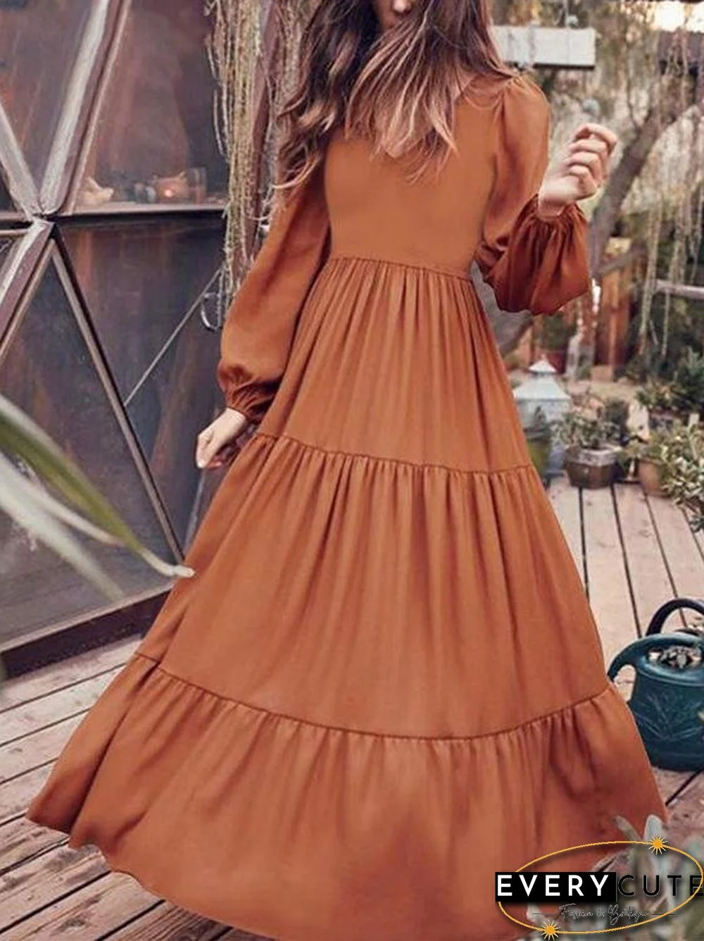 Temperament V-Neck Long Sleeve Flowy Dress