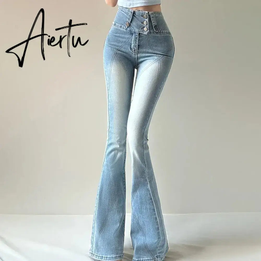 Aiertu Fashion Flare Jeans For Women Skinny Bell Bottom High Waist Jean Pants Woman Spring Summer Multi Button Lady Sexy Denim Trousers Aiertu