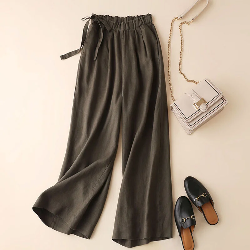 New style thin cotton and linen wide-leg trousers