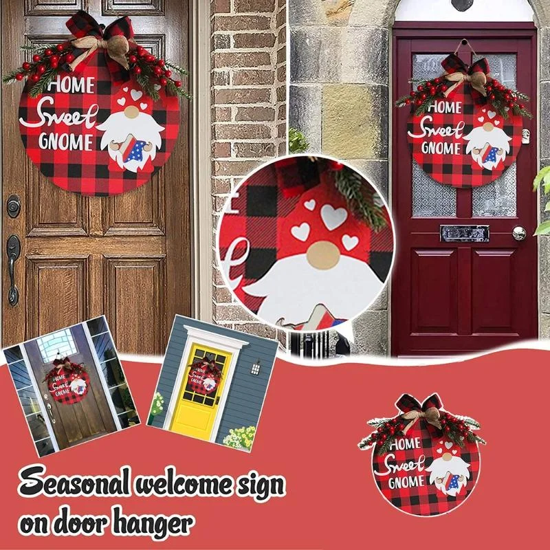 Christmas Wooden Gnome Door Sign Interchangeable Hanging Decoration