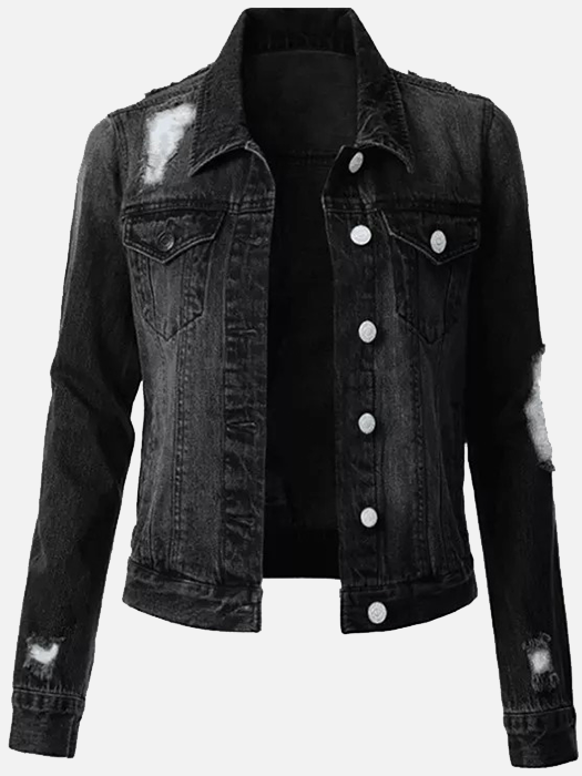 Cowgirl Denim Coats Fashion Ripped Hole Cool Button Coat Women's Demin Jacket