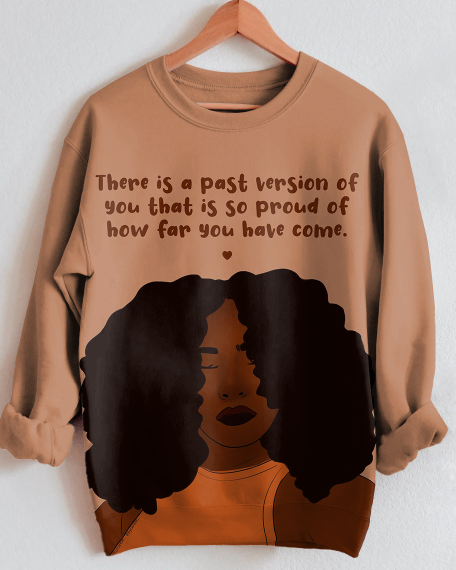 There Is A Past Version Of You  Letter Cartoon Print Long Sleeve Sweatshirt