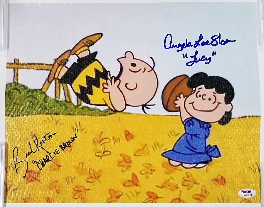 PEANUTS Brad Kesten + Angela Lee Sloan dual cast signed 11x14 Canvas PSA/DNA COA