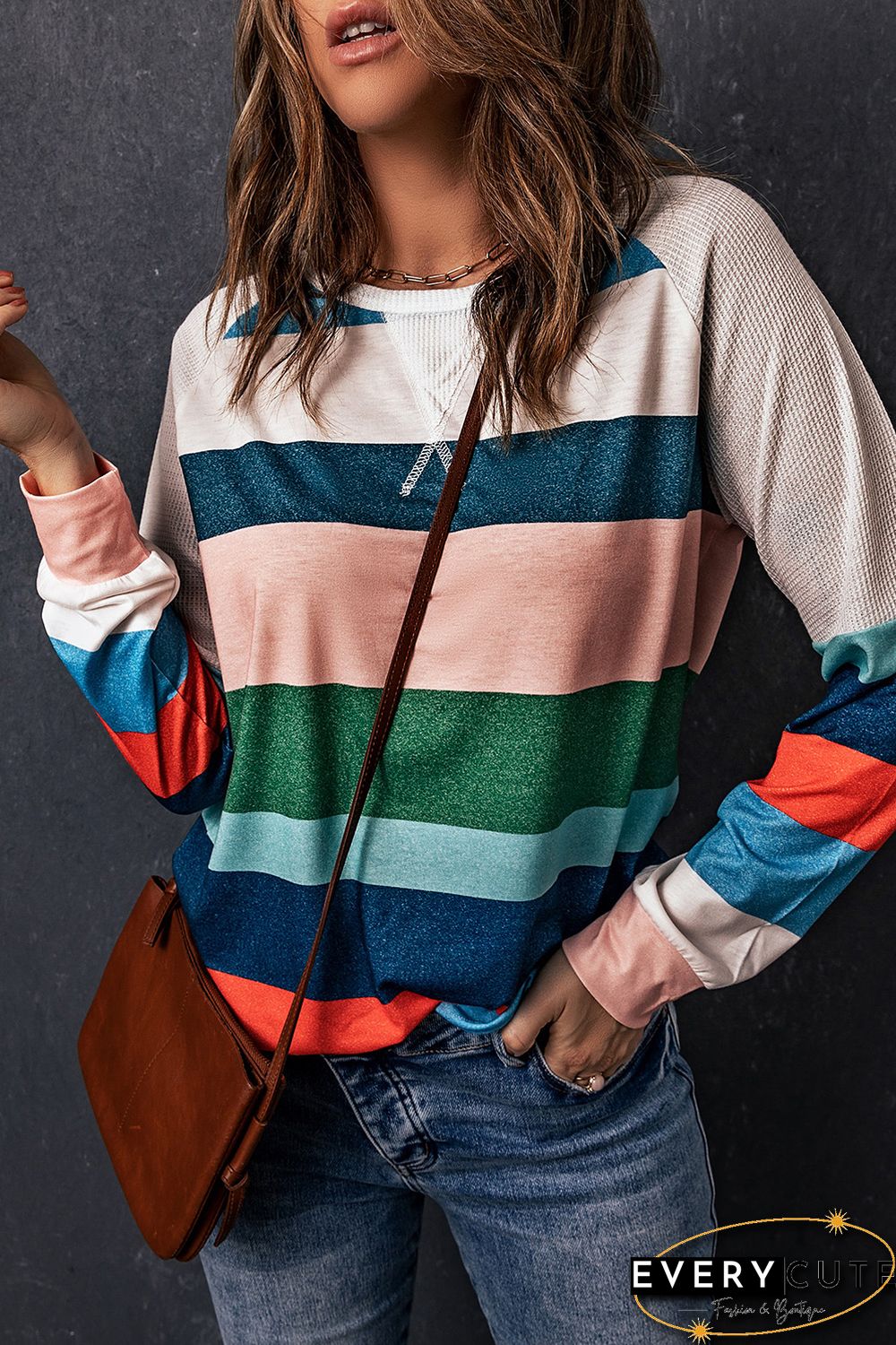 Striped Color Block Long Sleeve Blouse