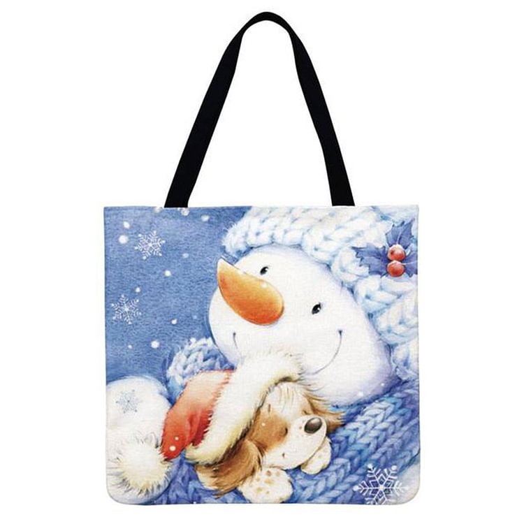 Christmas Cartoon Snowman And Santa - Linen Tote Bag