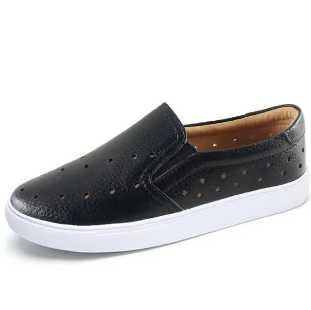 Genuine Leather White Shoes Flats Platforn Sneakers Slip On Soft Vulcanized Shoes QueenFunky