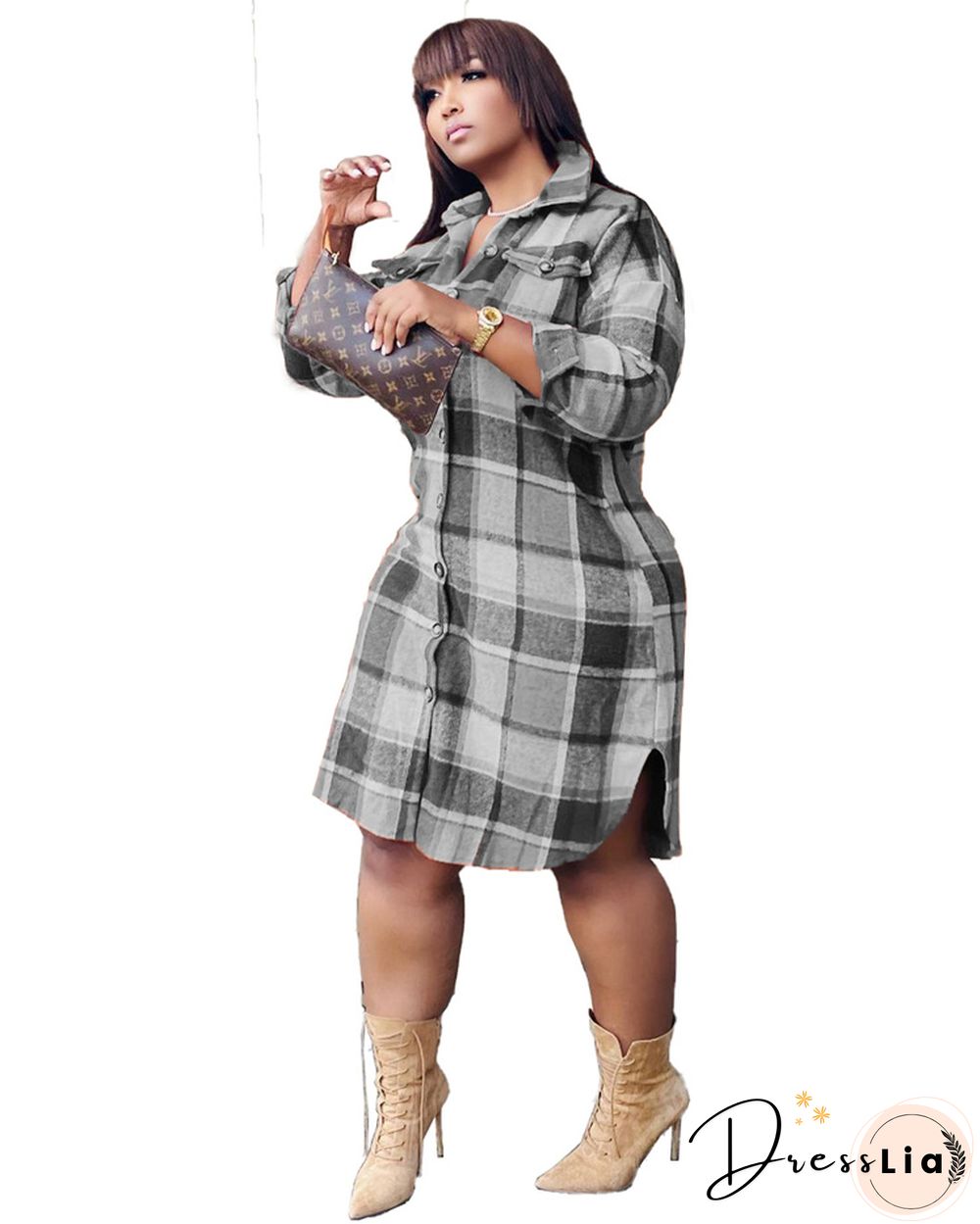 Classic Plaid Shirt Woolen Long Coat