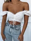 Solid Color Off-The-Shoulder Shirt Tops