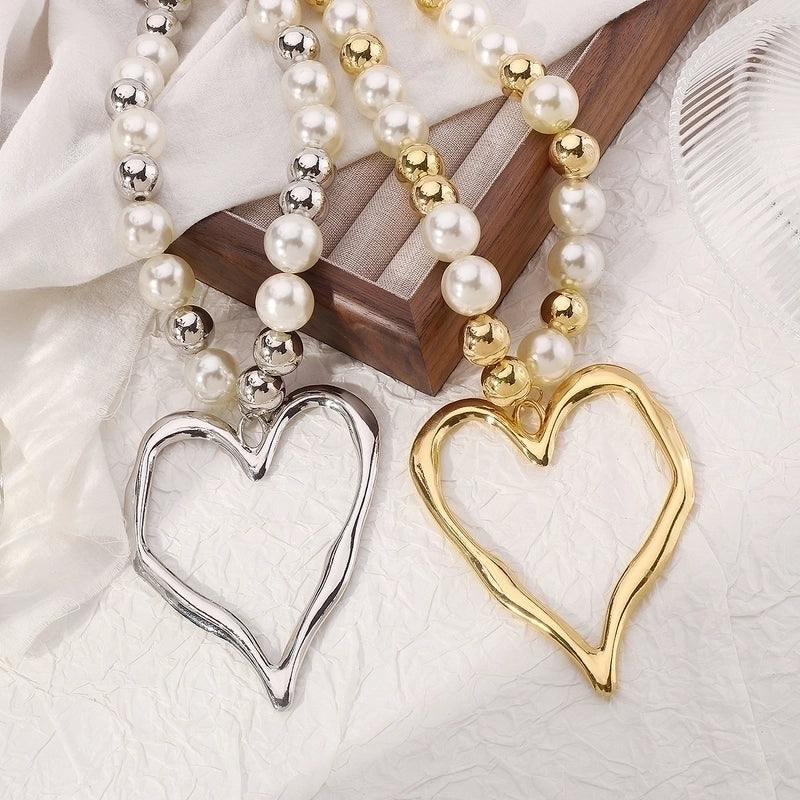 Exaggerated Beach Conch Heart Shape CCB Imitation Pearl Alloy Pendant Necklace3