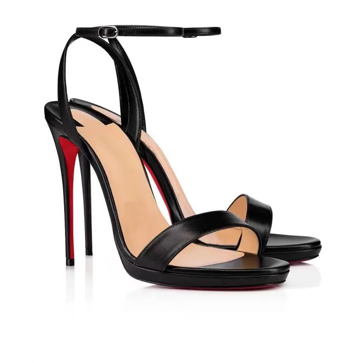 120mm Round Open Toe Ankle Strap High Heel Sandals Red Bottom Pumps Vocosi VOCOSI