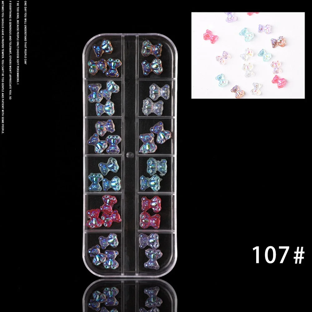 48pcs Mixed Size Aurora Little Bear Nail Art Accessories Resin Kawaii Bear Stereo FlatBack 3D Fashion Fingernail DIY Decoration-Nail Inspo