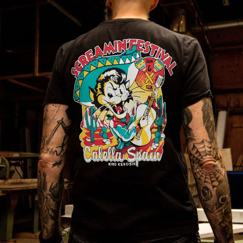 SCREAMIN FESTIVAL Cat Minstrels Print Men's T-shirt