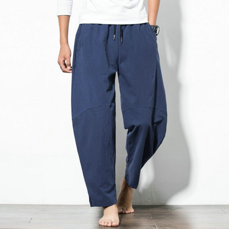 Chinese Style Harem Pants Men Streetwear Casual Joggers Mens Pants Cotton Linen Sweatpants Ankle-length Men Trousers 2025 New
