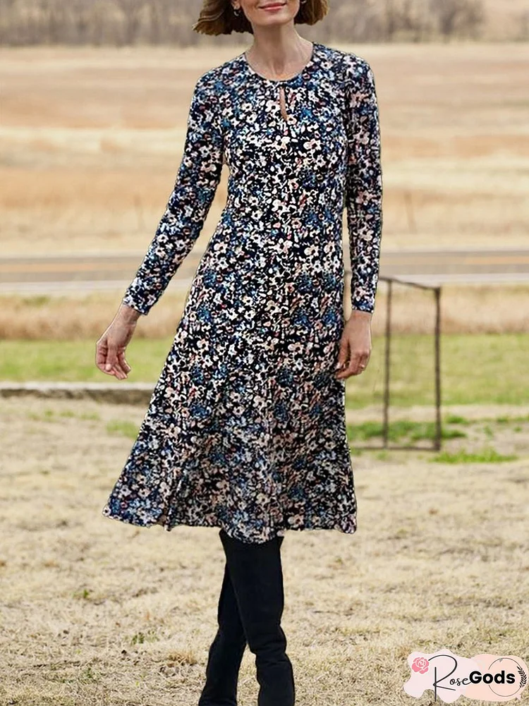 Floral Casual Crew Neck Regular Fit Dresses