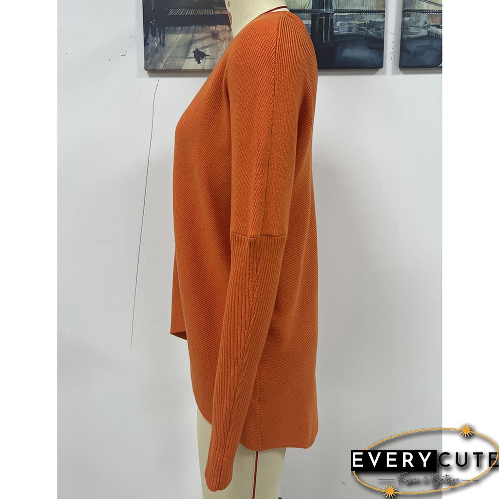 Orange V-neckline High Low Knit Sweater