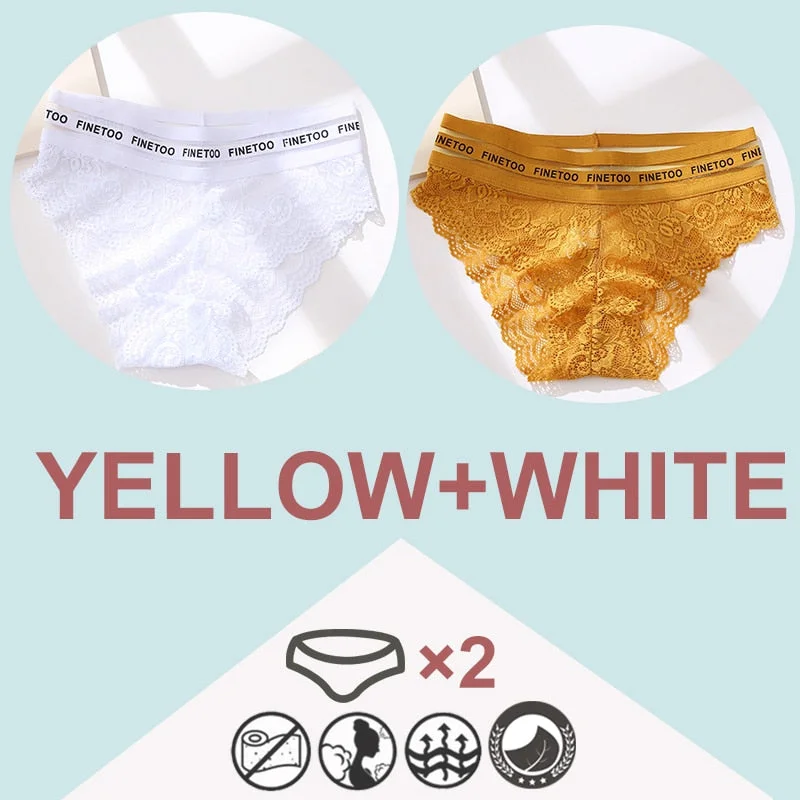 FINETOO 2PCS/Set High Waist Women Panties Sexy Lace Underwear Woman Lace Pantys Mesh Floral Lingerie Female Seamless Briefs L-XL