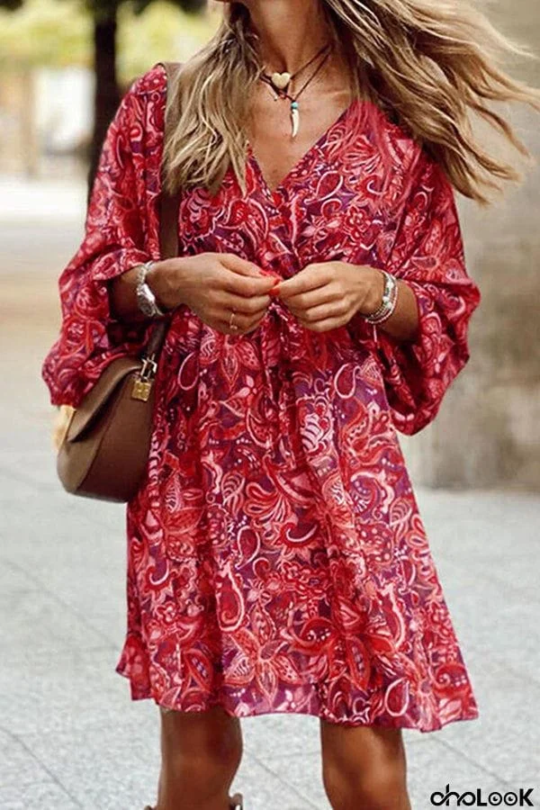 Floral V Neck Mini Dress