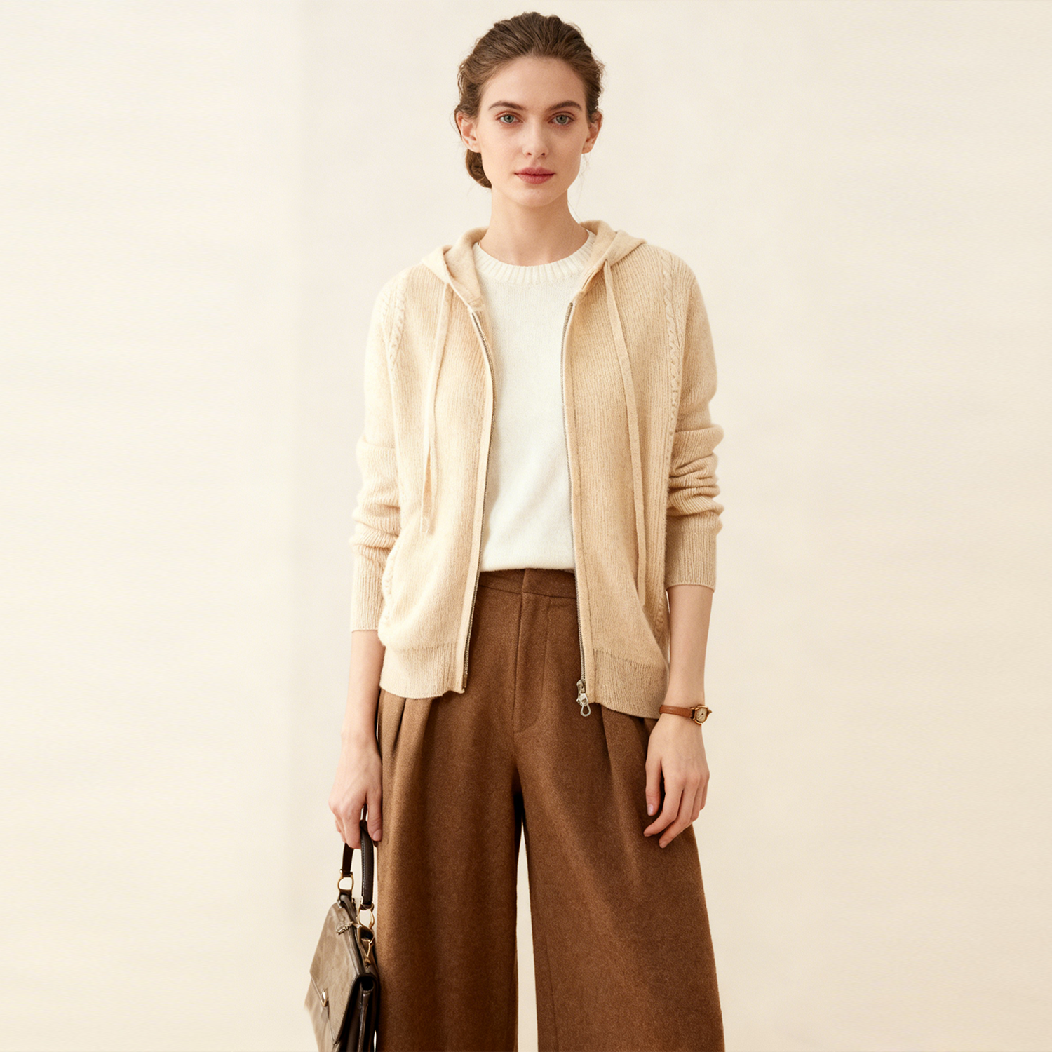 Cashmere Hooded Cardigan Women's Long-sleeves Loose REAL SILK LIFE