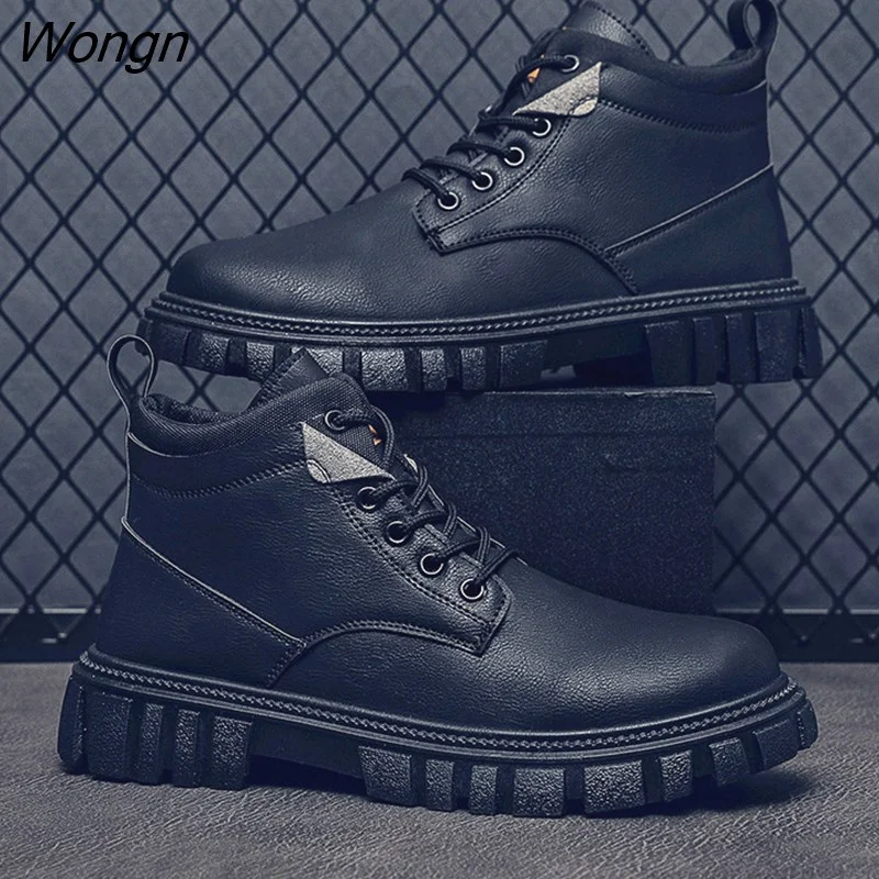 Wongn Early Winter Shoes Men Ankle Boots Thick Sole Non-slip Single Brand Male Footwear A4910