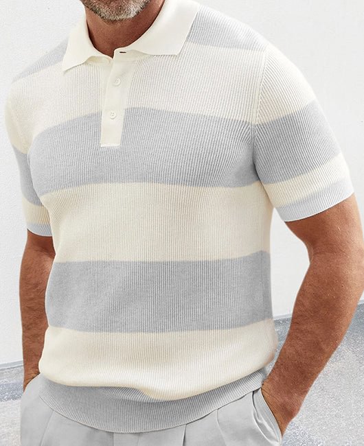 Casual Color-block Lapel Collar Short Sleeve Slim Fit Polo Shirt