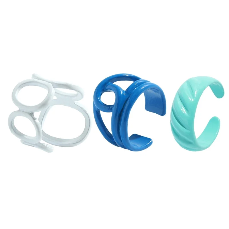 Dvacaman 2021 New Trendy Hand-Painted Candy Color Dripping Oil Geometric Chain Rings Set for Women Colorful Irregular Open Rings