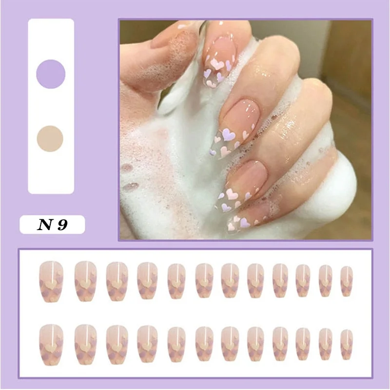 24pcs false nails matte Green Nails Patch with glue Removable Long Paragraph Fashion Manicure press on Nail tips free shipping-Nail Inspo