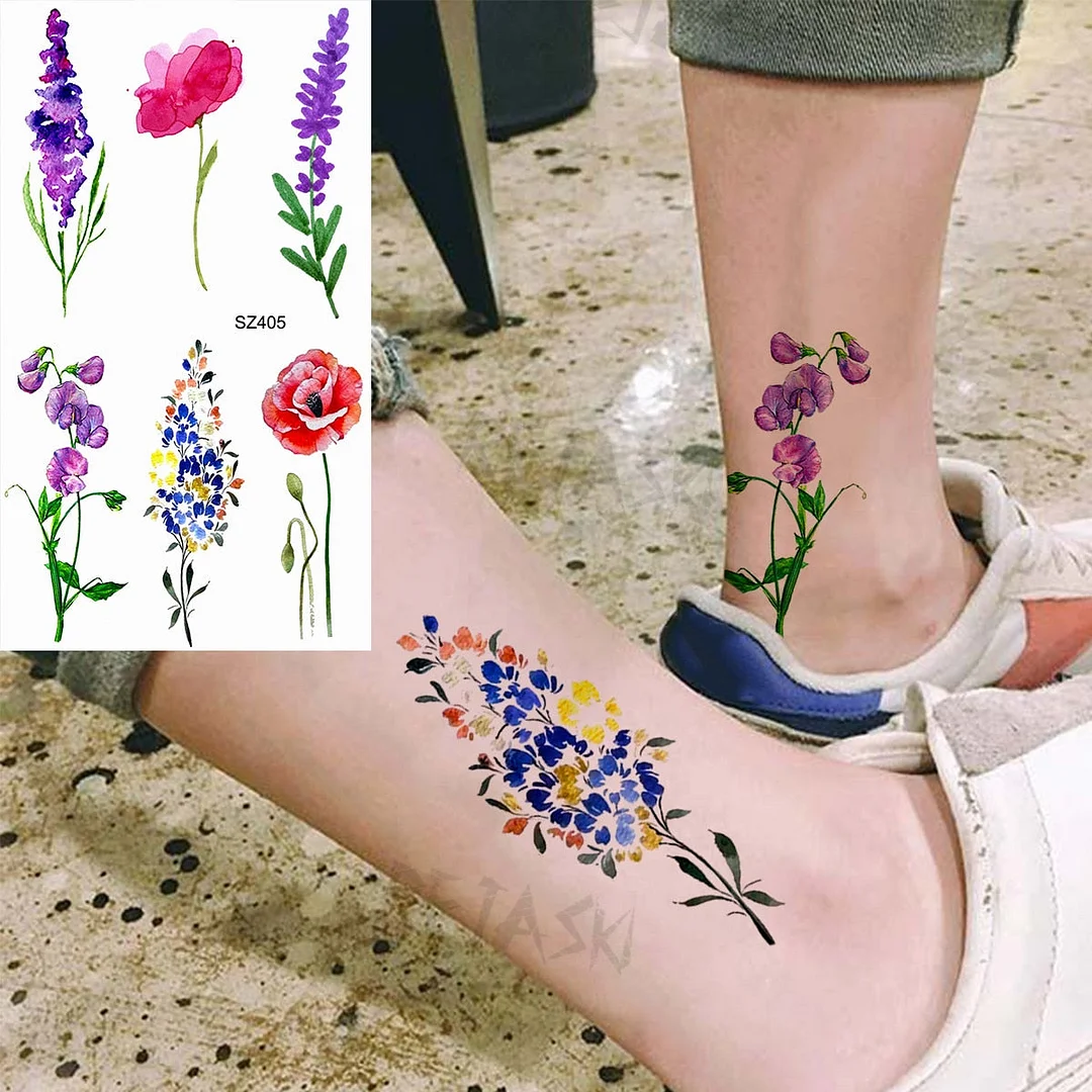 Colored Rose Fashion Feet Temporary Tattoos For Women Adult Hummingbird Sunflower Fake Tattoo Body Art Washable Tatoos Sticker