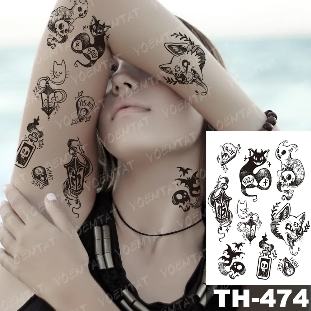 Waterproof Temporary Tattoo Stickers Fox Dragon Wolf Monster Old School Lotus Peony Flash Tatto Women Men Body Art Fake Tattoos