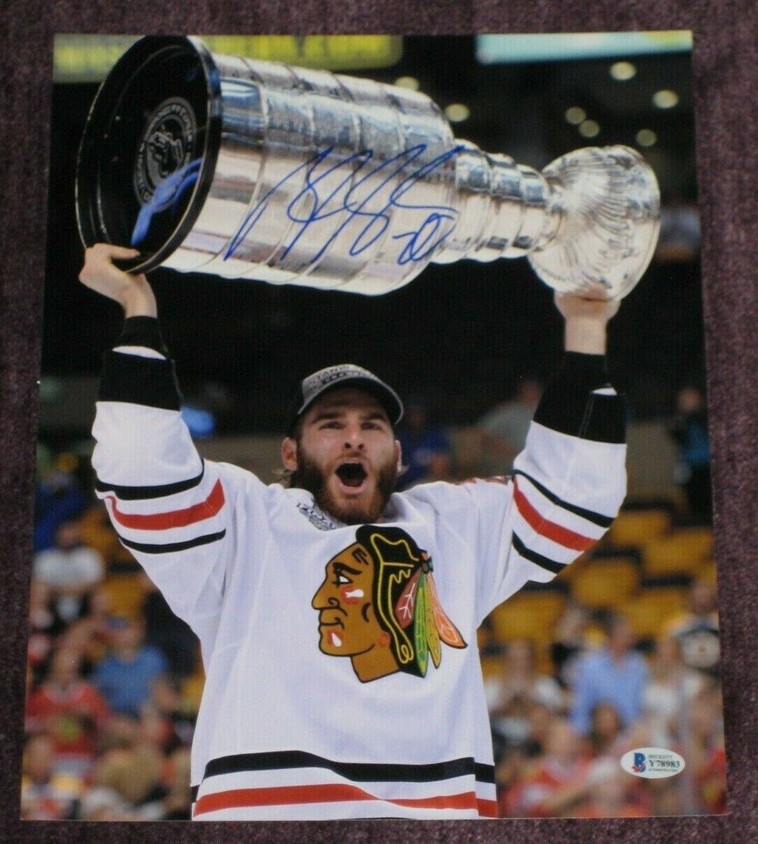 BRANDON SAAD (Blackhawks) Signed 2013 STANLEY CUP 11x14 Photo Poster painting with Beckett COA