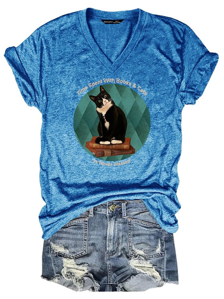 Bestdealfriday Time Spent With Books And Cats Women's T-Shirt