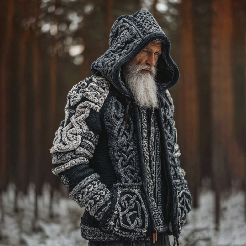 menweary Men's Viking Celtic Knot Contrast Button Cozy Cardigan Sweater