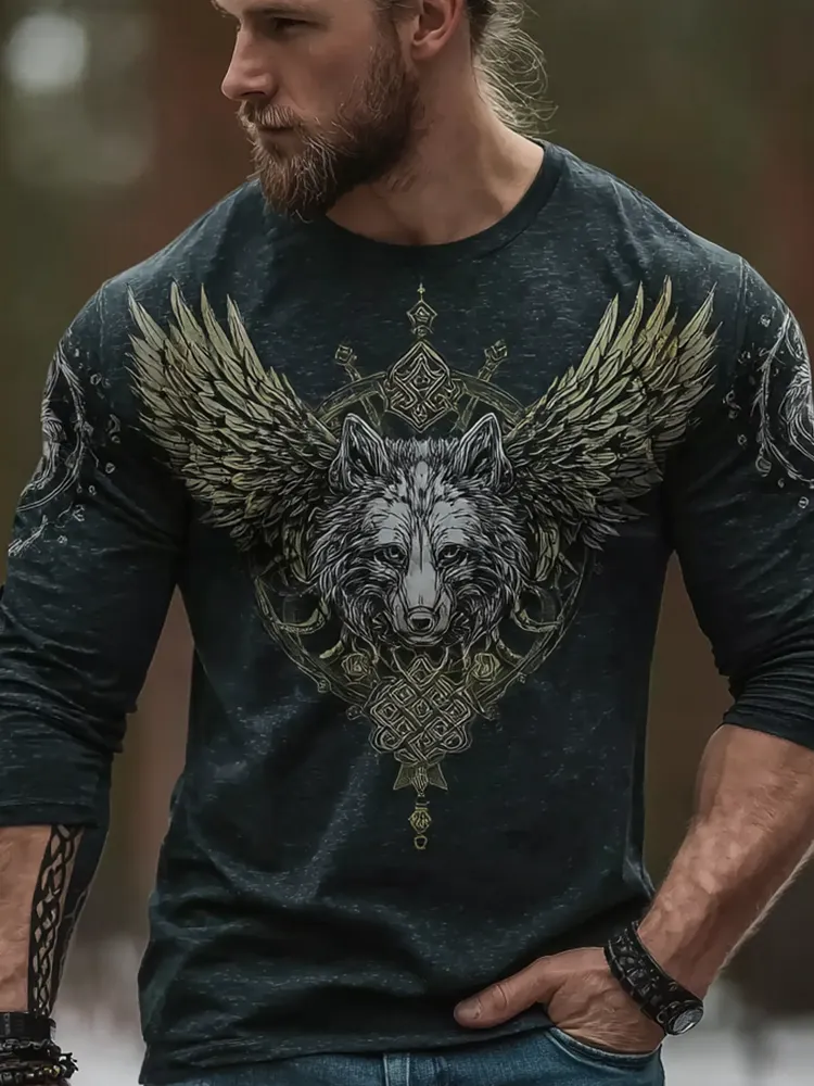 Vintage Viking Celtic Style Men's Round Neck Long Sleeve T-shirt