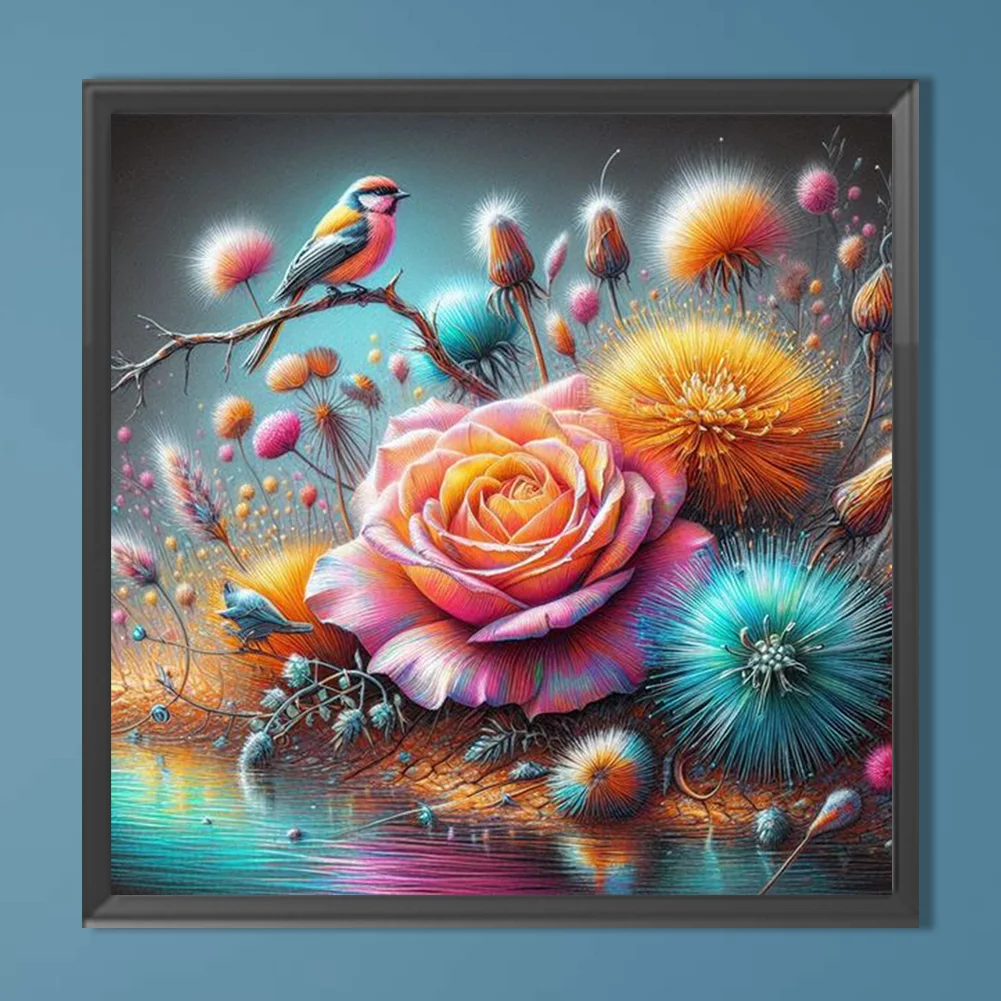 Diamond Painting - Full Round Drill - Rose Dandelion Bird(Canvas|40*40cm)