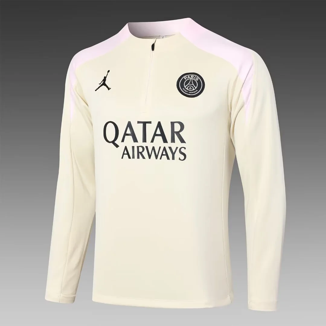 2024/2025 Psg Paris Saint-Germain Half-Pull Training Suit Apricot Football Shirt 1:1 Thai Quality