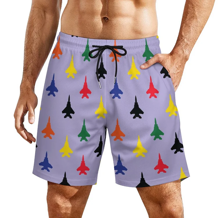 Squadron Rainbow F 15E Fighter Jet Running Athletic Workout Sports Trunks Mens 2 In 1 Sports Gym Shorts With Phone Pocket - Heather Prints Shirts