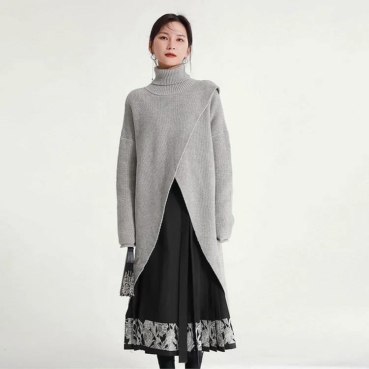 Loose Splicing Turtleneck Sweater Dress - yankia